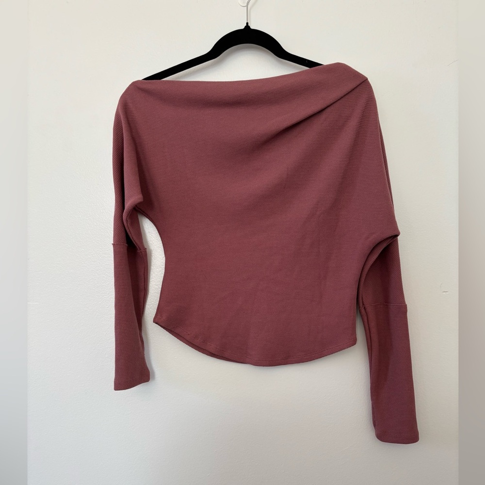 Free People Ribbed Off-Shoulder Long Sleeve Top - Dusty Rose Brown